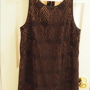 LOFT black net overlay shift dress